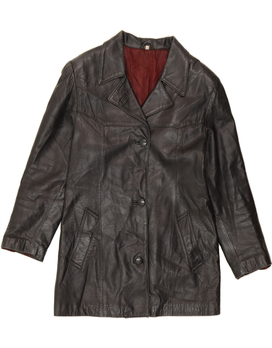 VINTAGE Womens Leather Coat IT 42 Medium Black Vintage Vintage and Second-Hand Vintage from Messina Hembry 