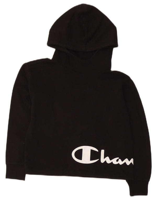 Champion Boys Crop Graphic Hoodie Jumper 9-10 år Medium Sort Bomuld