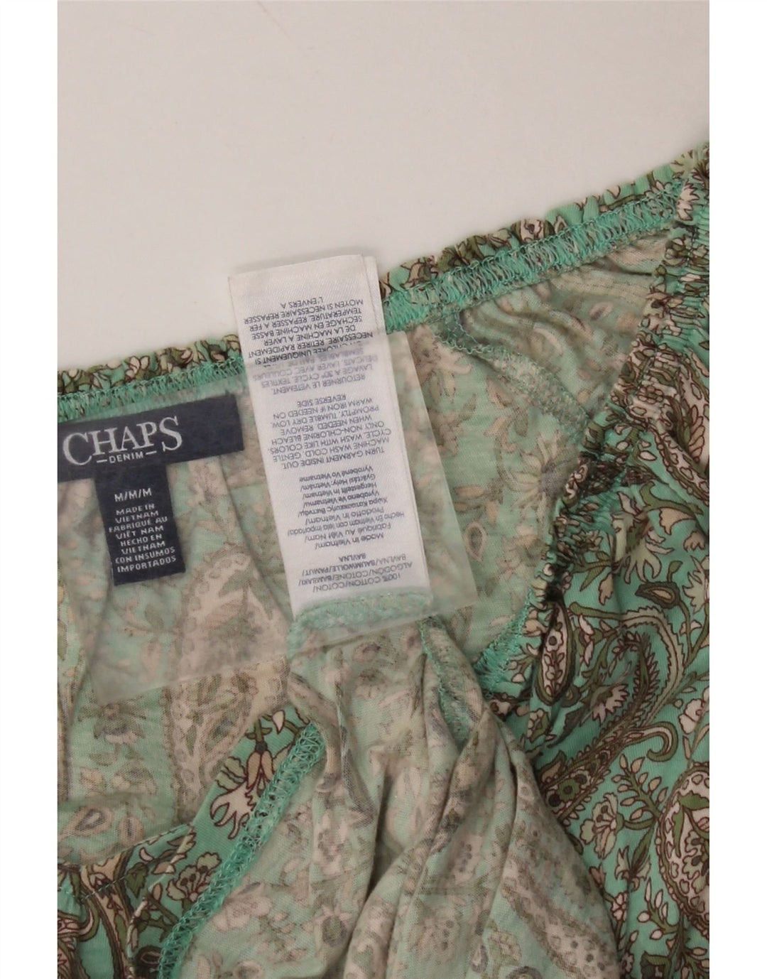 CHAPS Dame Crop 3/4-ærmet blusetop UK 14 Medium Green Paisley Cotton