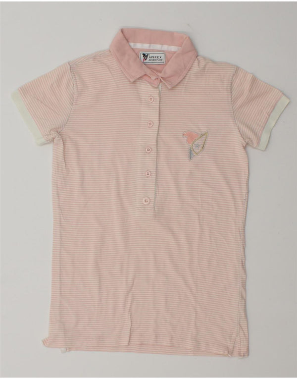 Avirex Dame Polo Shirt UK 10 Small Pink Pinstripe Bomuld