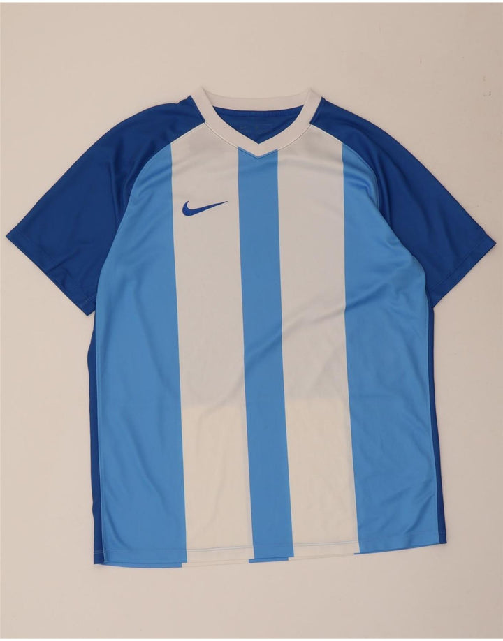 Nike herre Dri Fit T-shirt top XL blå stribet polyester