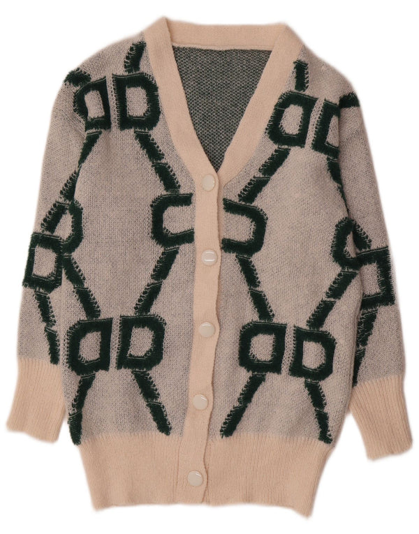 Shein Womens Oversized Cardigan Sweater UK 10 Small Off White Geometrisk
