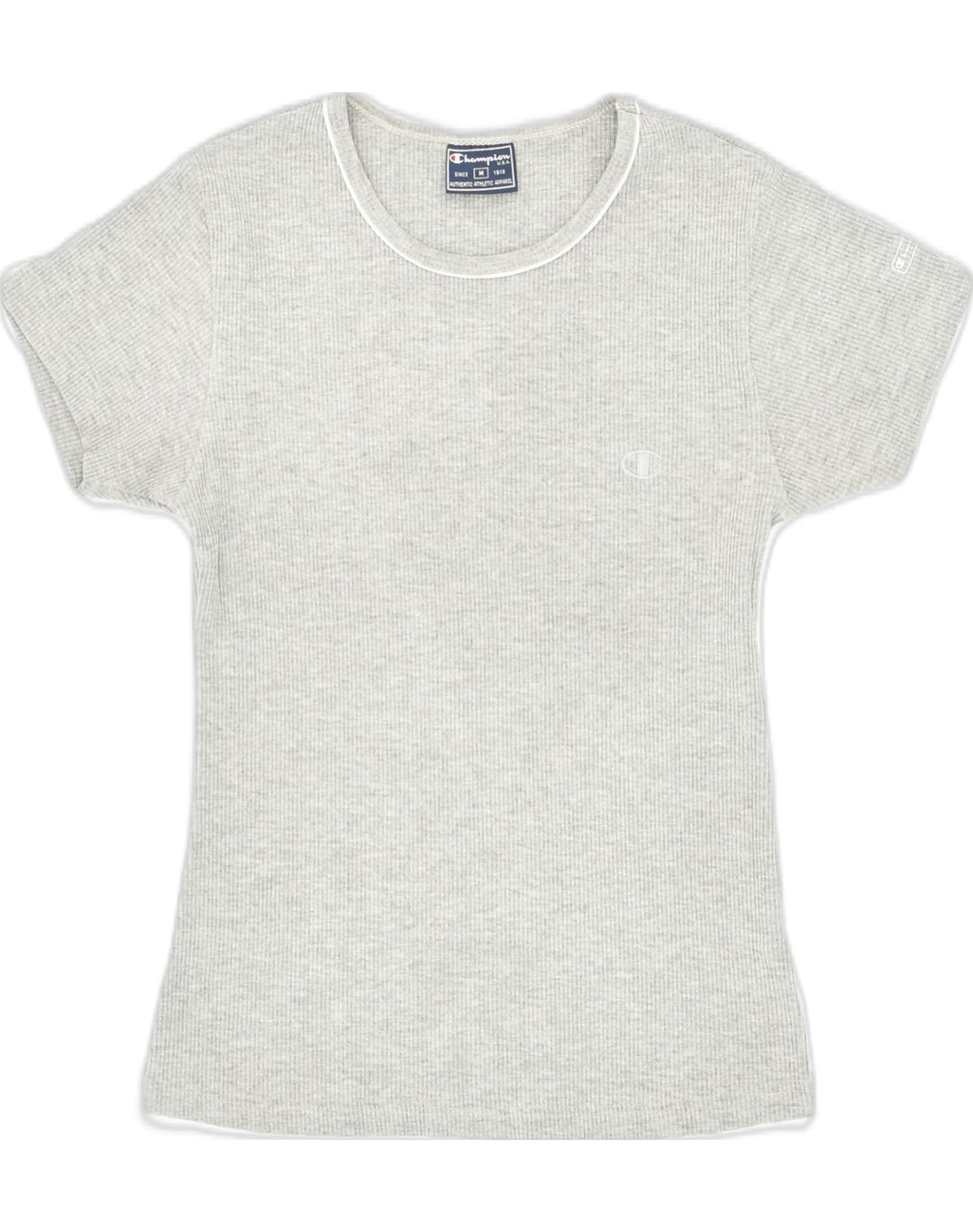 CHAMPION Womens Slim T-Shirt Top UK 12 Medium Grey Cotton | Vintage Champion | Thrift | Second-Hand Champion | Used Clothing | Messina Hembry 