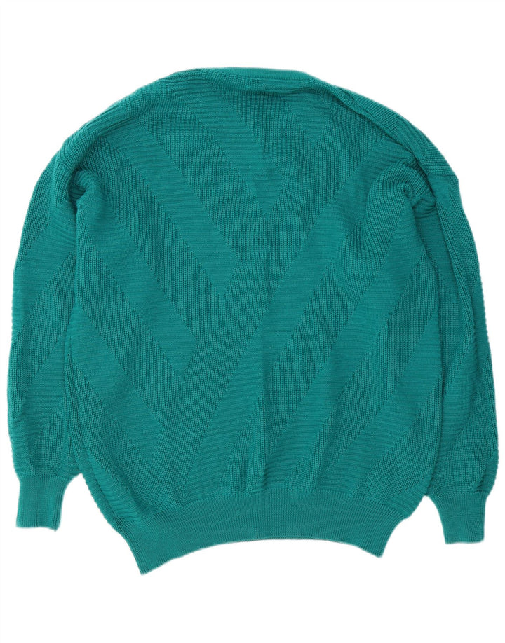 Vintage sweater med rund hals til mænd, medium turkis