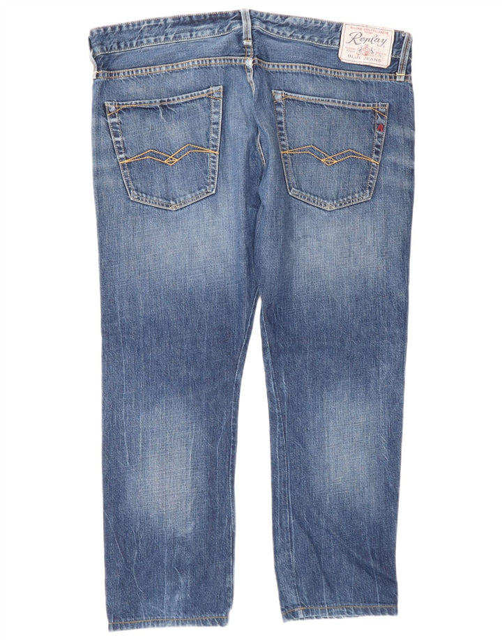 Replay Herre Straight Jeans W38 L28 Blå Bomuld