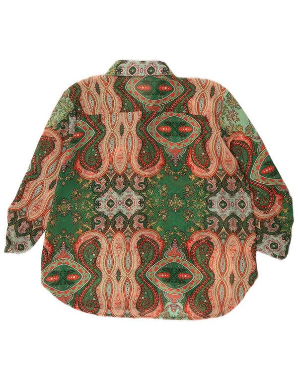 Vintage Dame Se Through Shirt Bluse UK 16 Large Green Paisley