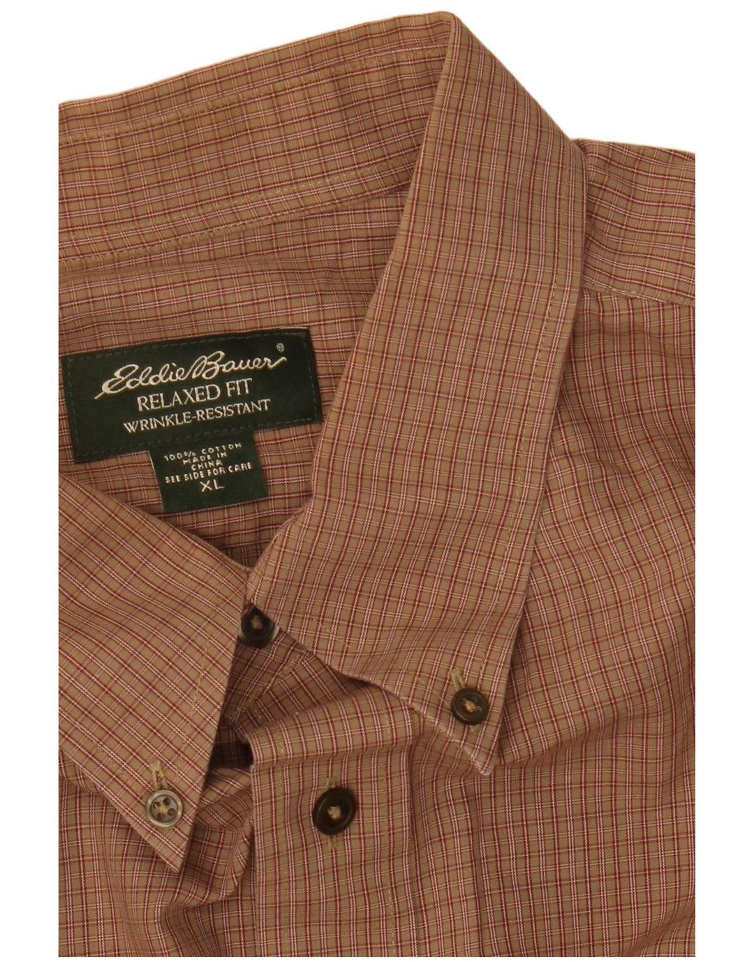 EDDIE BAUER Herre Relaxed Fit Flanellskjorte XL brun ternet bomuld
