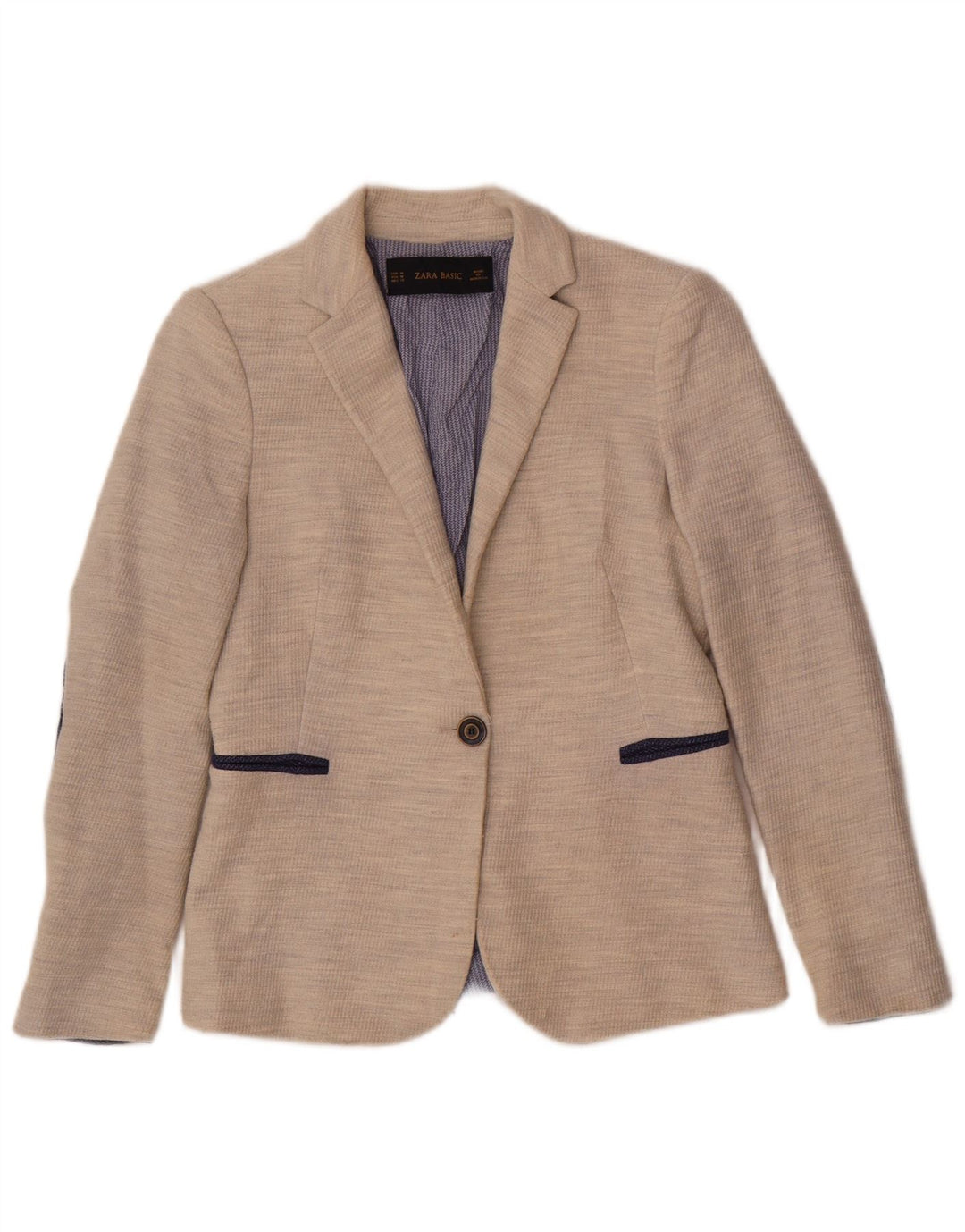 Zara Dame 1 Knap Blazer Jacket UK 12 Medium Beige Polyester