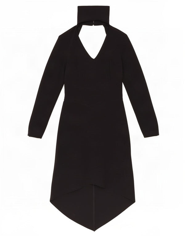 Vintage Dame Langærmet Halter Dress UK 10 Small Black Acetate