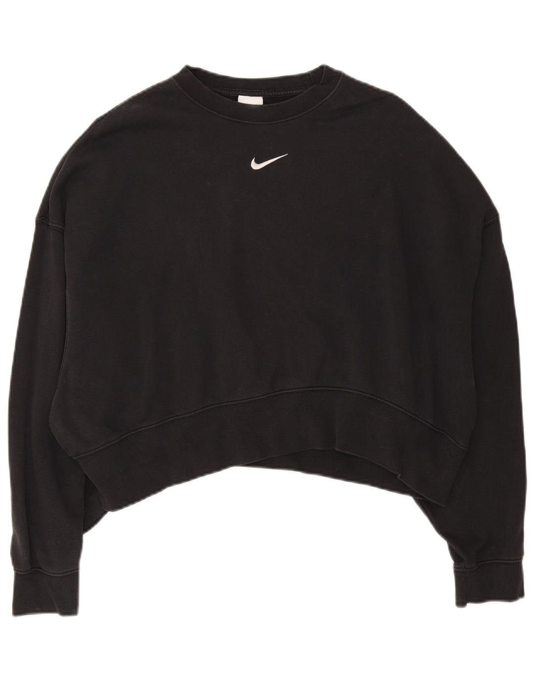 Nike Womens Crop Oversized Sweatshirt Jumper UK 10 Small Black Bomuld