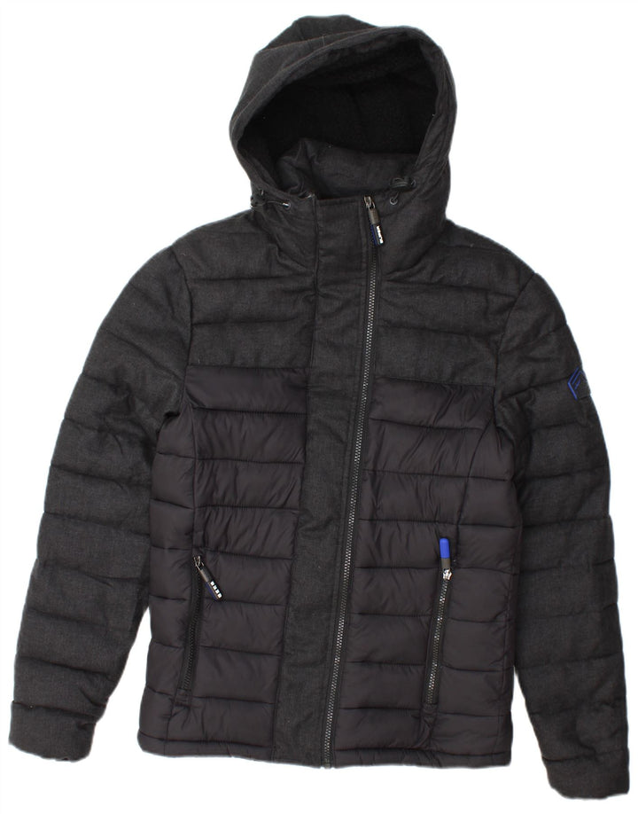 SUPERDRY Mens Hooded Padded Jacket UK 34 XS Grey Colourblock Polyester