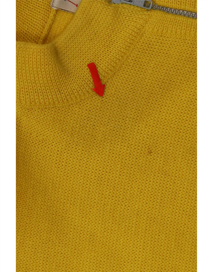 Vintage Herre Zip Neck Jumper Sweater IT 46 Lille gul stribet uld