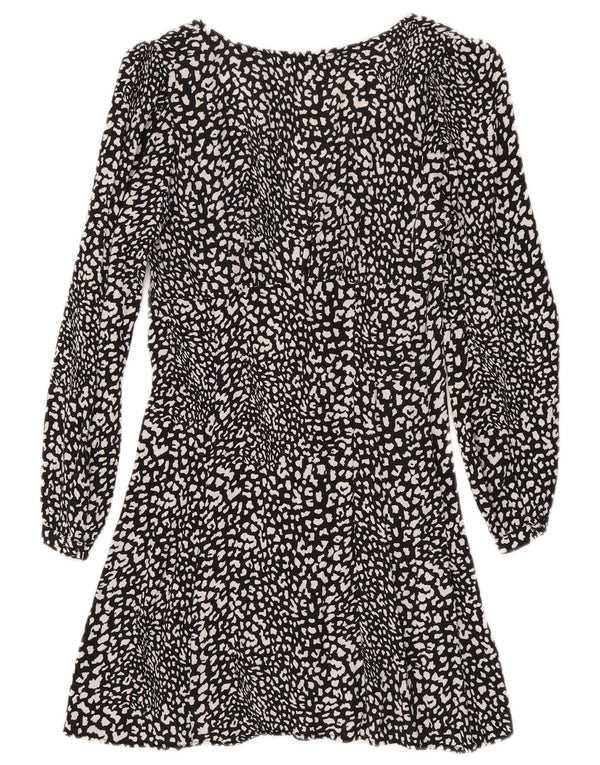 Zara Dame Langærmet Skede Kjole UK 4 XS Sort Animal Print Viscose