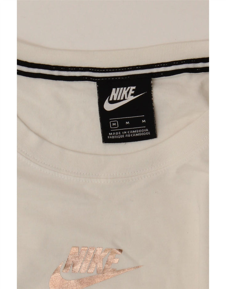 Nike Dame Crop Graphic T-Shirt Top UK 14 Medium White