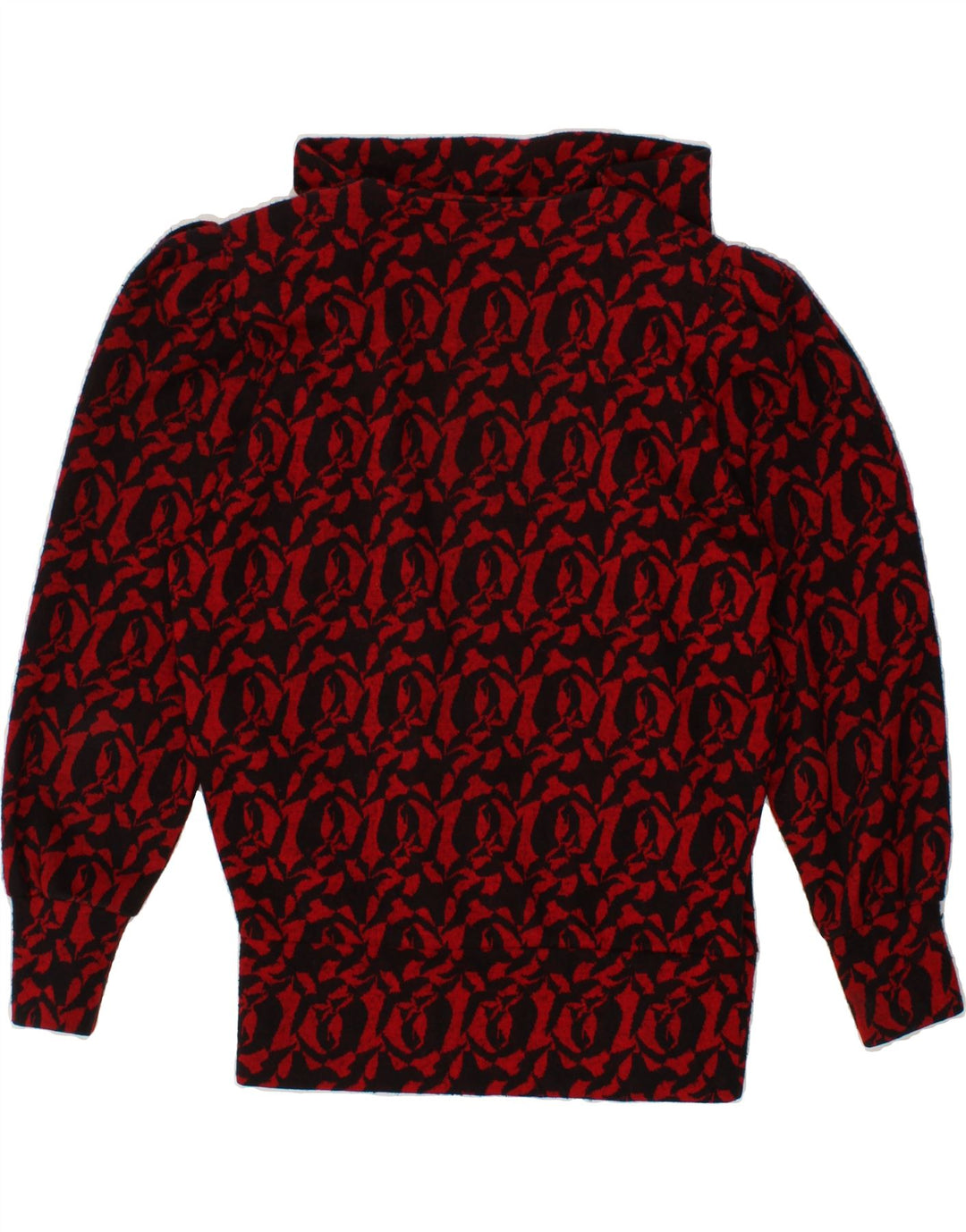 VINTAGE Womens Graphic Turtle Neck Jumper Sweater UK 14 Medium Red Vintage Vintage and Second-Hand Vintage from Messina Hembry 