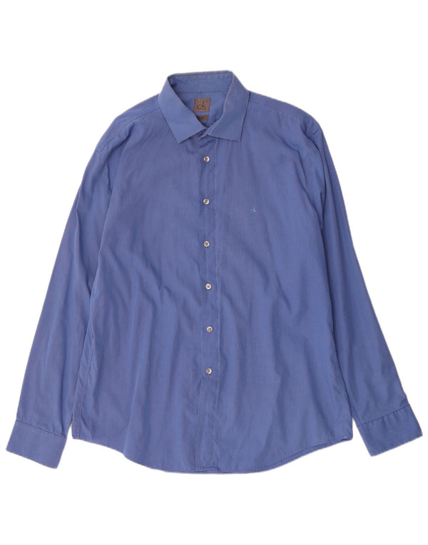 Calvin Klein Herre Slim Fit Skjorte Størrelse 43 17 XL Blå Ternet