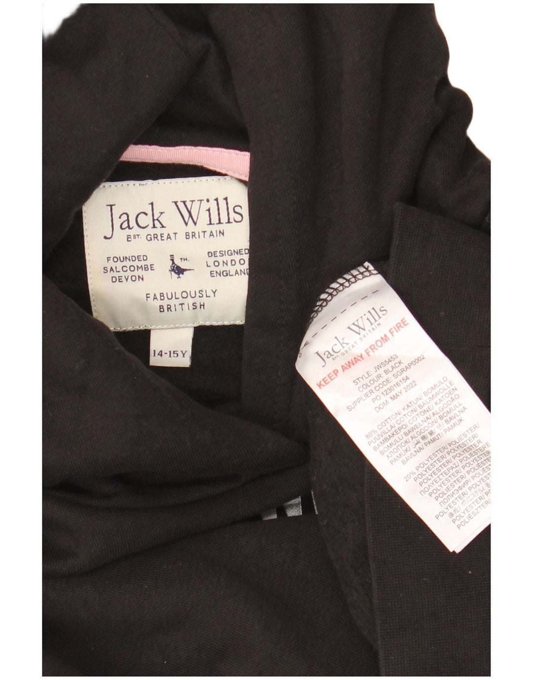 JACK WILLS Piger Oversized Crop Grafisk Hoodie Jumper 14-15 år Sort