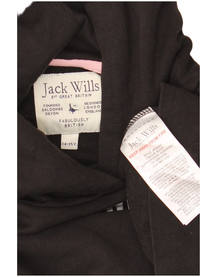 JACK WILLS Piger Oversized Crop Grafisk Hoodie Jumper 14-15 år Sort