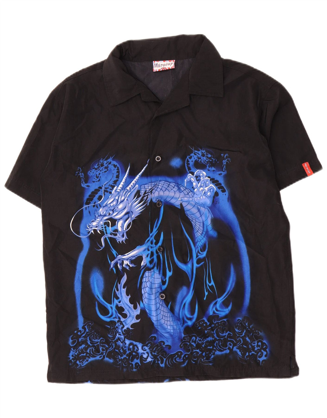 Vintage drenge grafisk kortærmet skjorte 15-16 år sort polyester