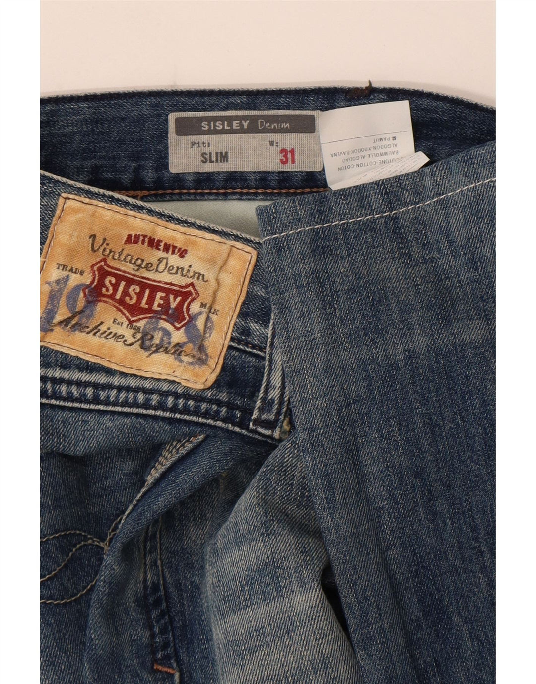 Sisley Mens Distressed Slim Jeans W31 L33 Blå Bomuld