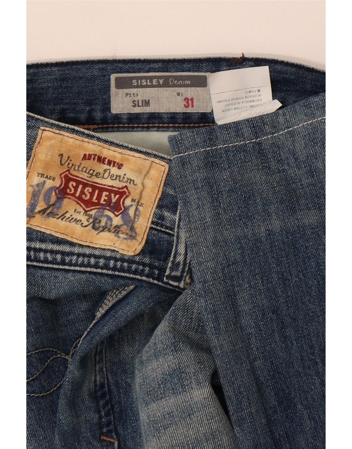 Sisley Mens Distressed Slim Jeans W31 L33 Blå Bomuld