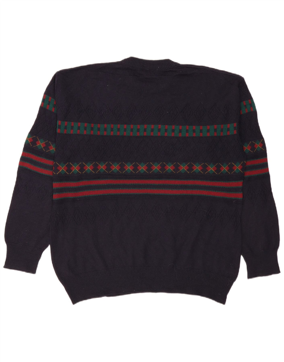 VINTAGE Herre Turtle Neck Jumper Sweater IT 50 Stor Marineblå Geometrisk