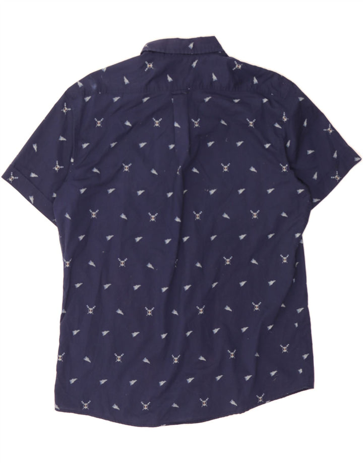 IZOD Mens Abstract Pattern Short Sleeve Shirt XL Navy Blue Cotton Vintage Izod and Second-Hand Izod from Messina Hembry 