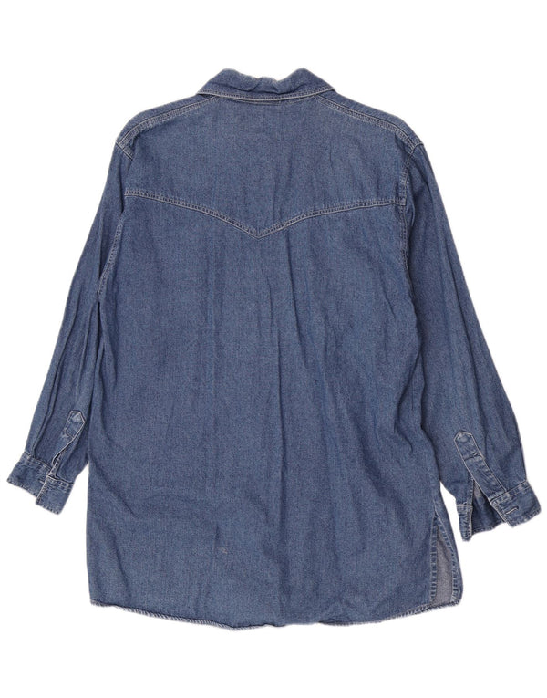 Vintage Womens Longline Denim Shirt EU 40 Medium Blue Cotton