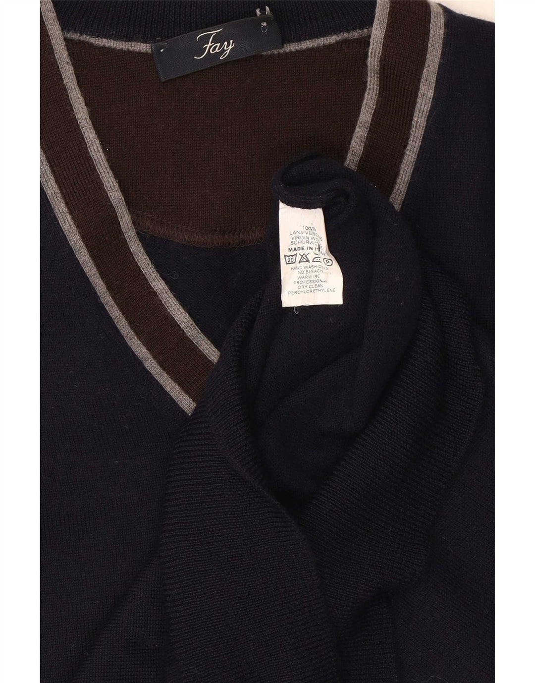 Fay Herre V-hals sweater Medium Marineblå Colourblock Virgin Wool