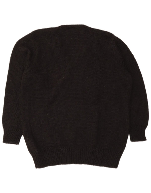 Vintage Dame V-hals sweater IT 50 XL Sort Colourblock Akryl