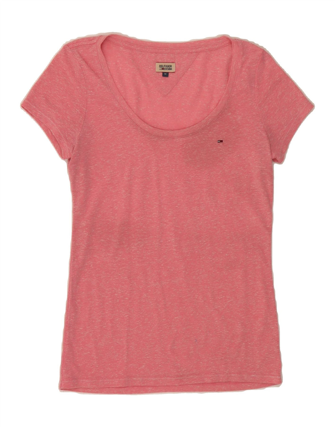 TOMMY HILFIGER Womens T-Shirt Top UK 12 Medium Pink Flecked Vintage Tommy Hilfiger and Second-Hand Tommy Hilfiger from Messina Hembry 