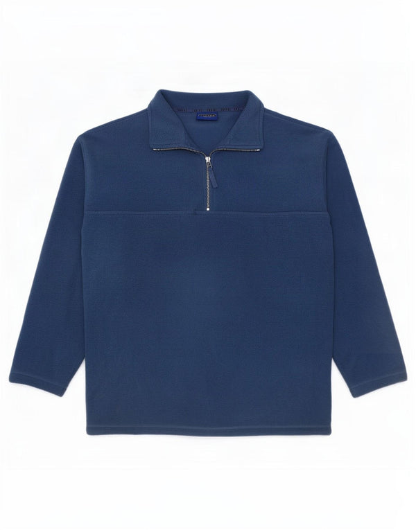Vintage fleecetrøje med lynlås til mænd mellemblå polyester