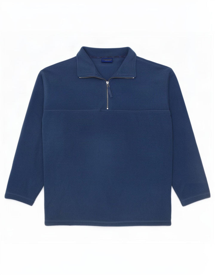 Vintage fleecetrøje med lynlås til mænd mellemblå polyester