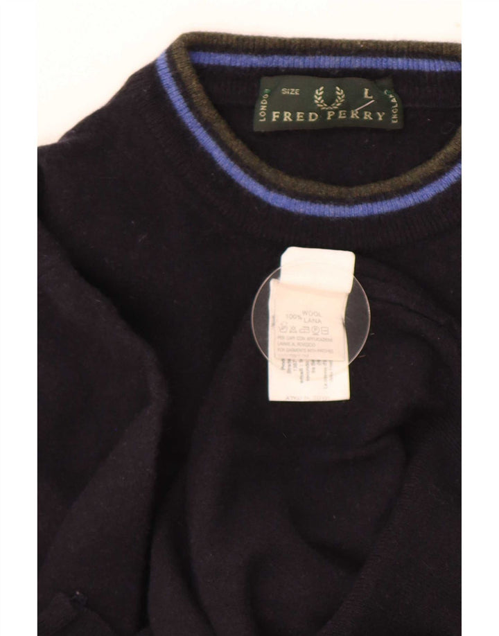 Fred Perry Dame Turtle Neck Jumper Sweater UK 16 Large Navy Blue Wool