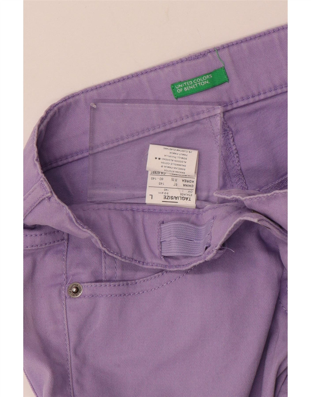 BENETTON Piger Slim Jeans 8-9 år Large W26 L26 Lilla Bomuld