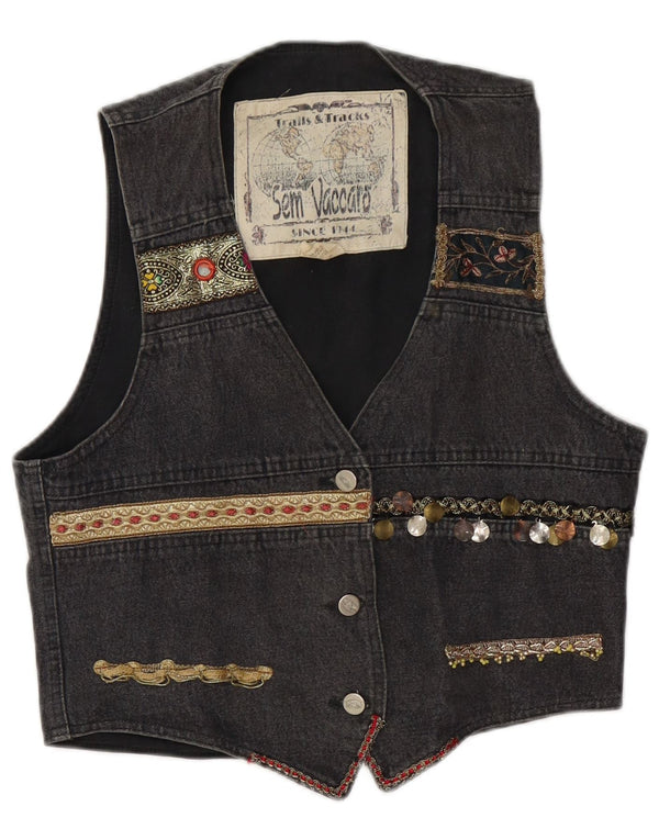 SEM VACCARO Dame denim vest UK 12 Medium Grey Fair Isle Bomuld