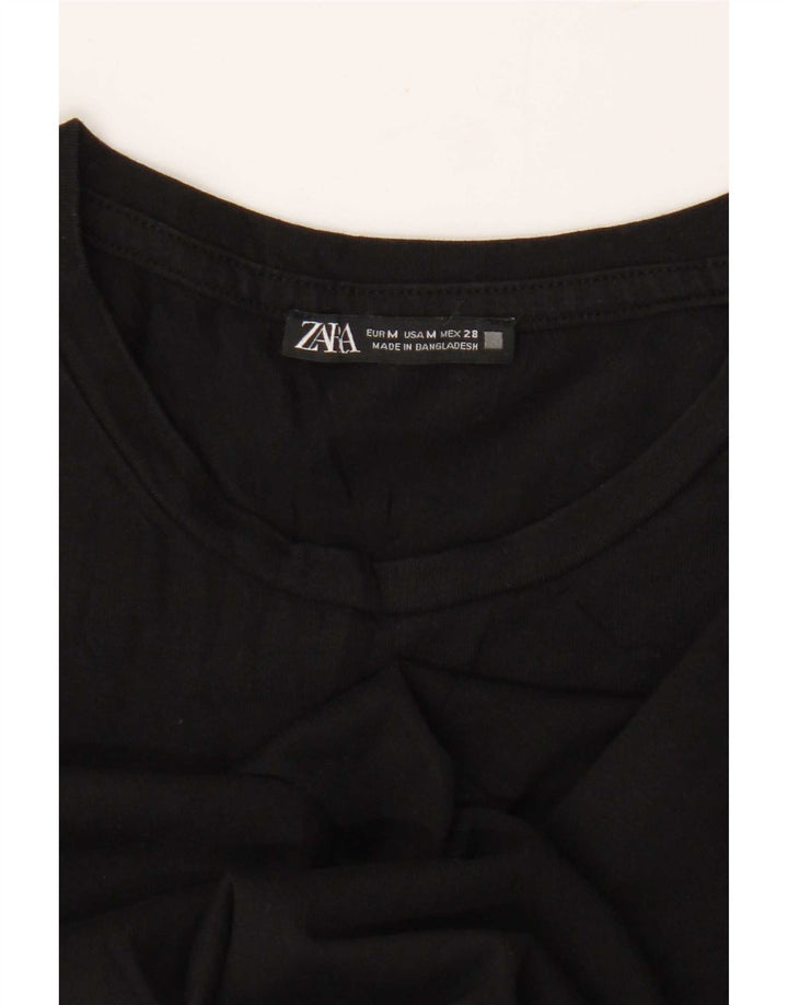 Zara Womens Crop T-Shirt Top UK 12 Medium Black
