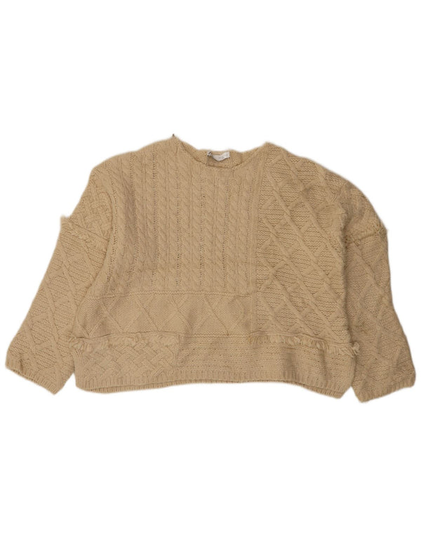 Zara Dame Oversized Crew Neck Jumper Sweater UK 16 Stor Beige Akryl
