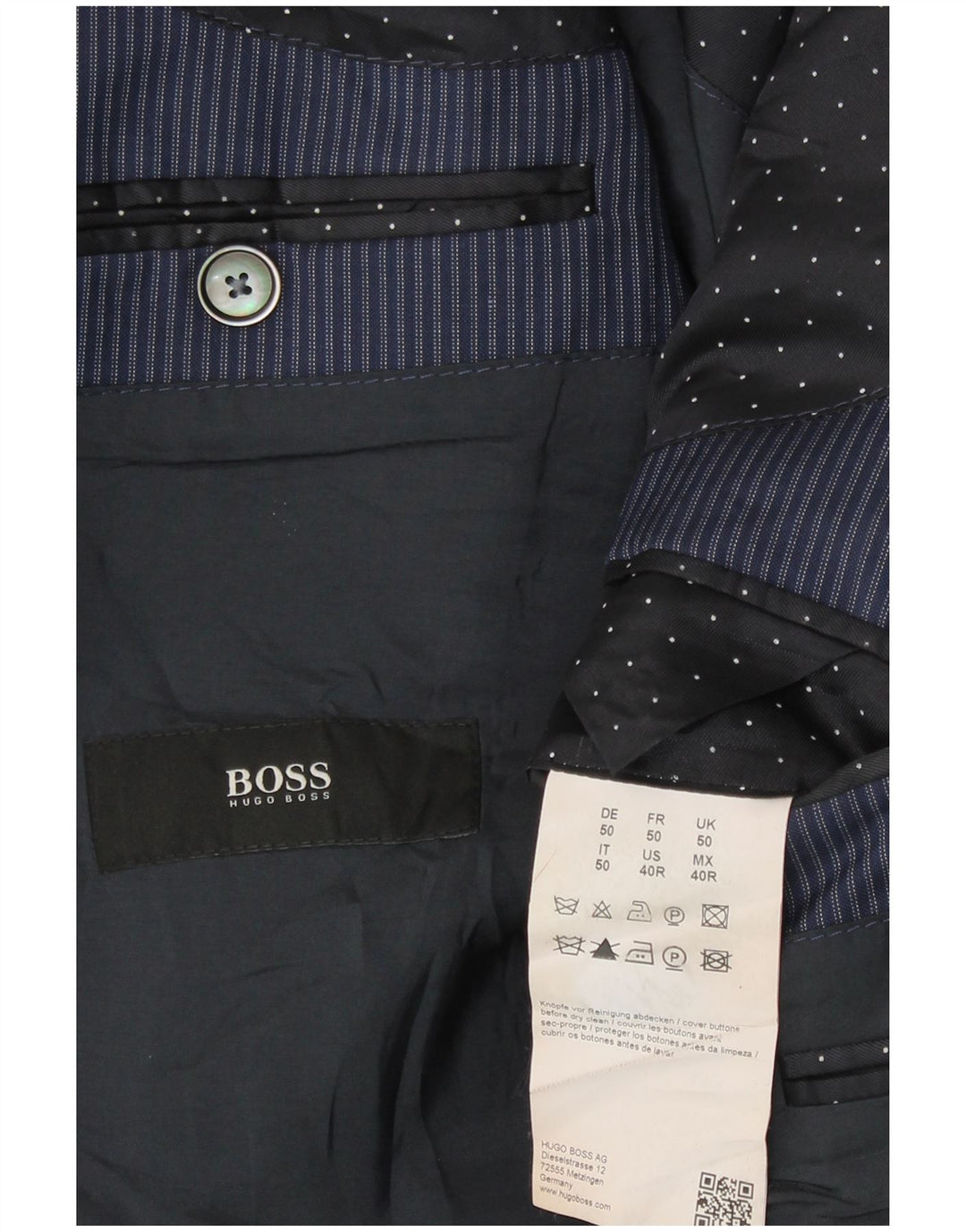 Hugo Boss Herre 2-knaps blazerjakke EU 50 Large Navy Blue Pinstripe