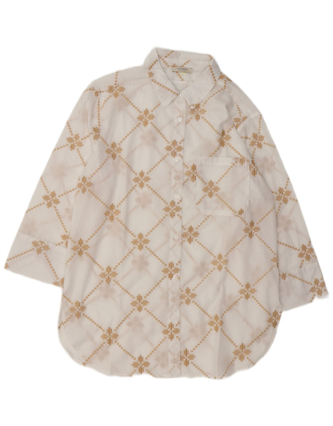 ALTAMIRA Oversized skjorte til kvinder UK 14 Medium hvid geometrisk bomuld
