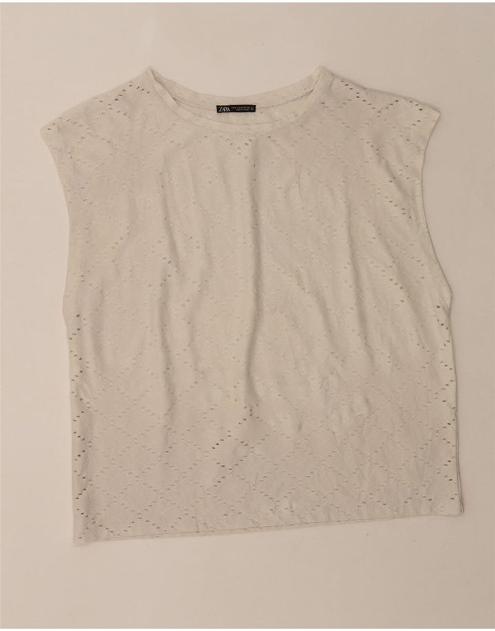 Zara Dame Loose Fit Ærmeløs bluse Top UK 14 Medium Off White