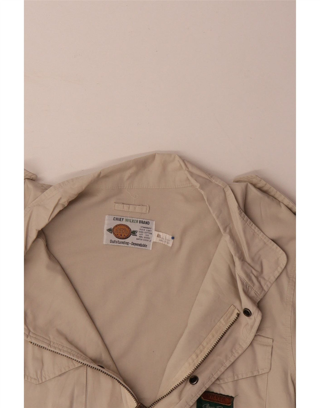 VINTAGE Herre Military Jacket UK 40 Stor Beige Bomuld