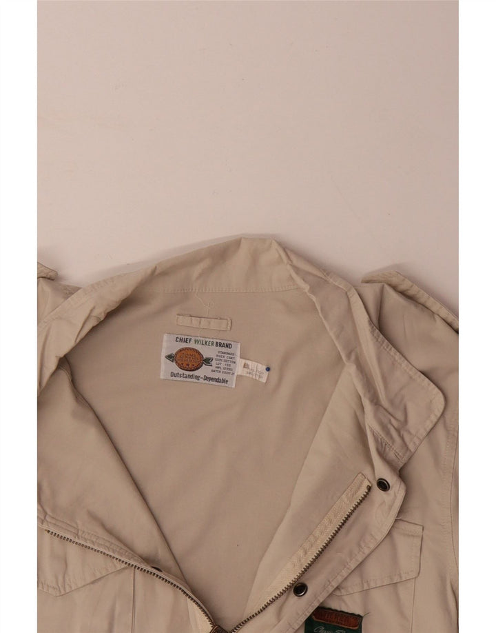VINTAGE Herre Military Jacket UK 40 Stor Beige Bomuld