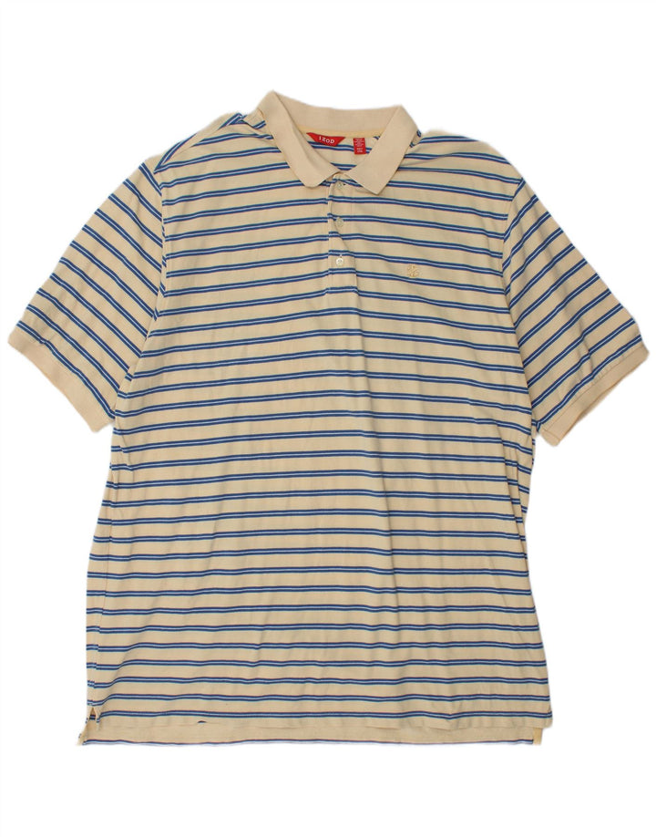 Izod høj poloshirt til mænd 2XL beige stribet bomuld