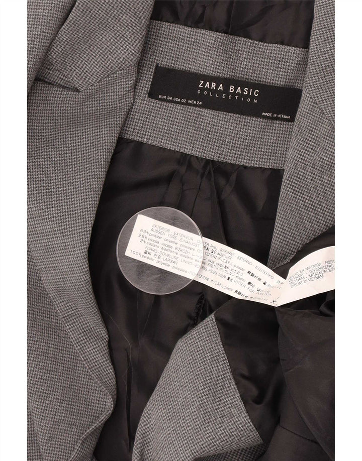 Zara Dame 1-knaps blazerjakke EU 34 2XS Grå Houndstooth Polyester