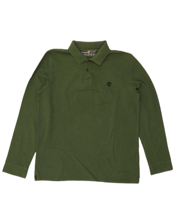 Timberland Langærmet Slim Fit Polo Shirt til mænd XL Grøn Bomuld
