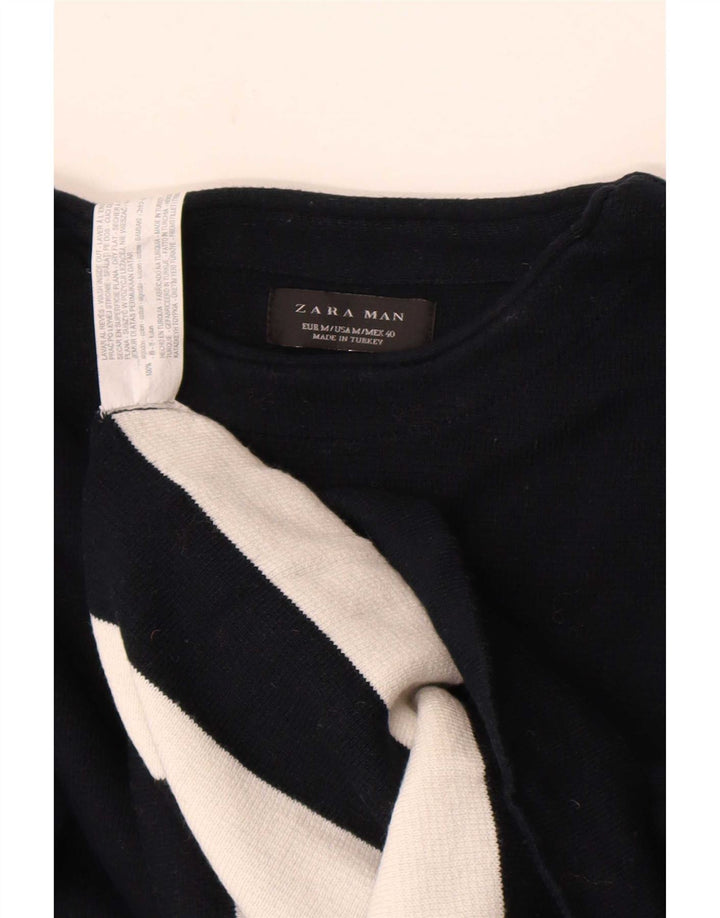 Zara Herre Boat Neck Jumper Sweater Medium Sort Colourblock Bomuld