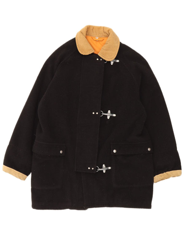 Vintage Dame Fleece Duffle Jacket UK 18 XL Sort Colourblock