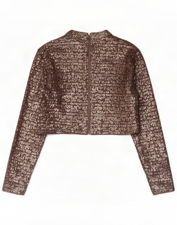 French Connection Womens Crop Long Sleeve Blouse Top UK 12 Medium Brown