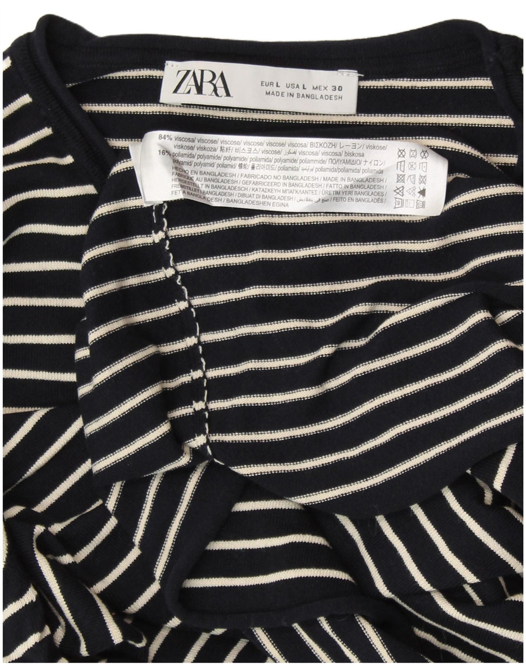 ZARA sweater med rund hals til kvinder UK 14 Stor marineblå stribet viskose